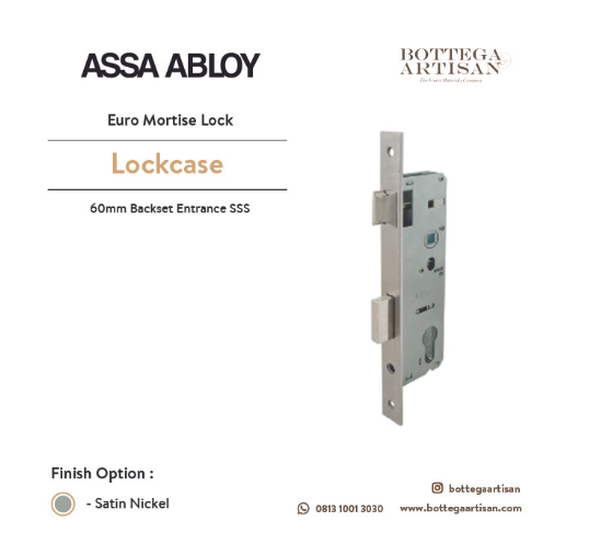 Assa Abloy AA5103 6072-F Euro Mortice Lock 60mm Backset - Entrance Satin Nickel
