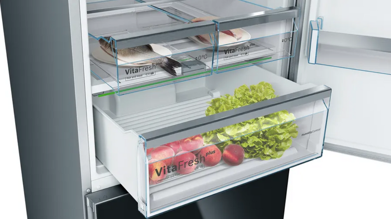 BOSCH KGN56LB40O Series 6 Free-standing fridge-freezer with freezer at bottom, glass door 193 x 70 cm Black