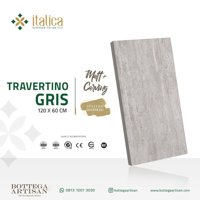 Italica Granite Tile Traventino Gris Matt Carving 120x60