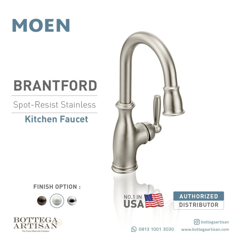 Brantford Spot Resist Stainless One-Handle High Arc Pulldown Bar Faucet 5985SRS