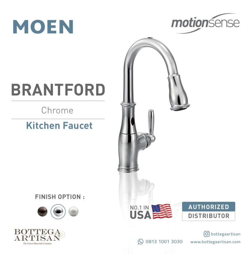 Brantford Chrome One-Handle High Arc MotionSense Wave Pulldown Kitchen Faucet 7185EWC