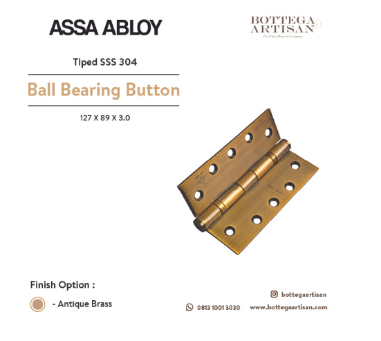 Assa Abloy AH2BB-04-AB 127 X 89 X 3.0 - 2 all Bearing Button Tipped SSS 304 Antique Brass