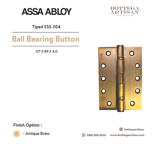 Assa Abloy AH2BB-04-AB 127 X 89 X 3.0 - 2 all Bearing Button Tipped SSS 304 Antique Brass