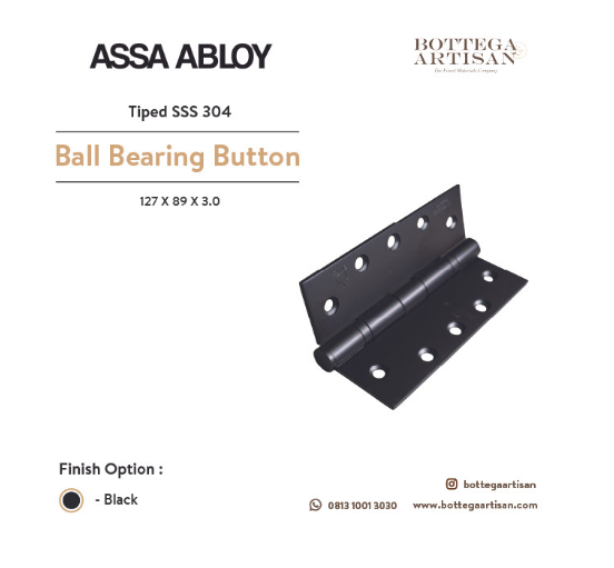 Assa Abloy AH2BB-04-B 127 X 89 X 3.0 - 2 Ball Bearing Button Tipped SSS 304 Black