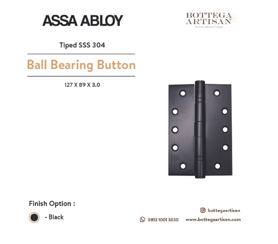 Assa Abloy AH2BB-04-B 127 X 89 X 3.0 - 2 Ball Bearing Button Tipped SSS 304 Black