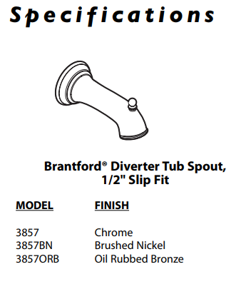 Moen Oil Rubbed Bronze 7 1/4" Tub Spout With 1/2" Slip Fit Connection From The Brantford Collection 3857ORB