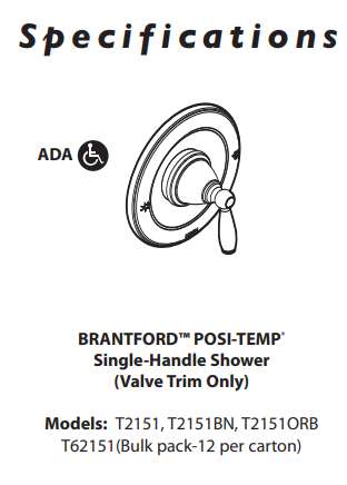 Valve Trim MOEN Brantford Oil Rubbed Bronze Posi-Temp® T2151ORB