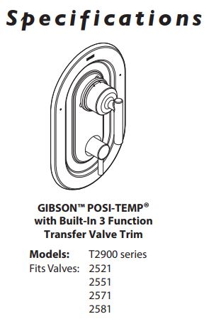 Gibson Brushed Nickel Posi-Temp® With Diverter Valve Trim T2900BN