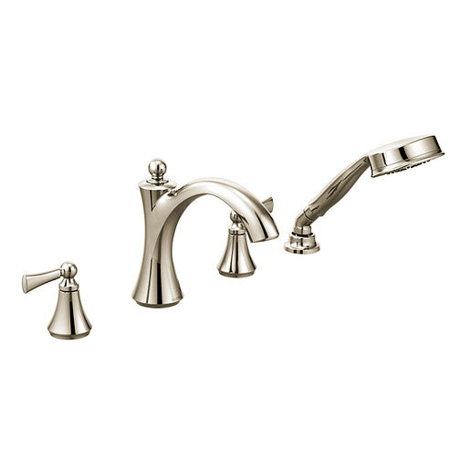 Tub Faucet Including Handheld Shower MOEN Wynford Polished Nickel Two-Handle Diverter Roman T654NL