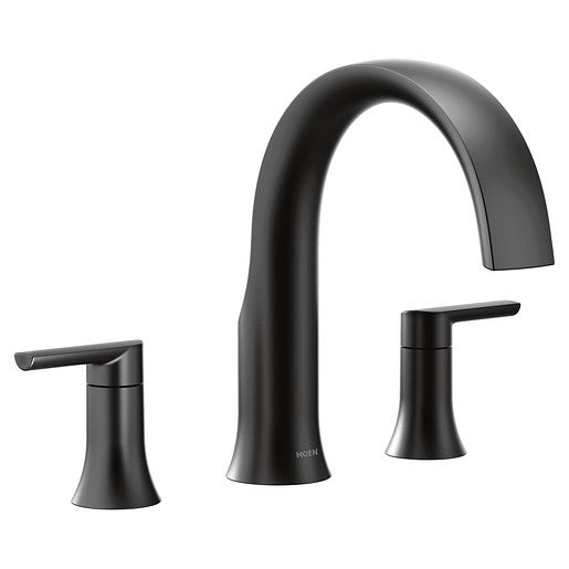 Two-Handle Non-Diverter Roman Tub Faucet MOEN Doux Matte Black TS983BL