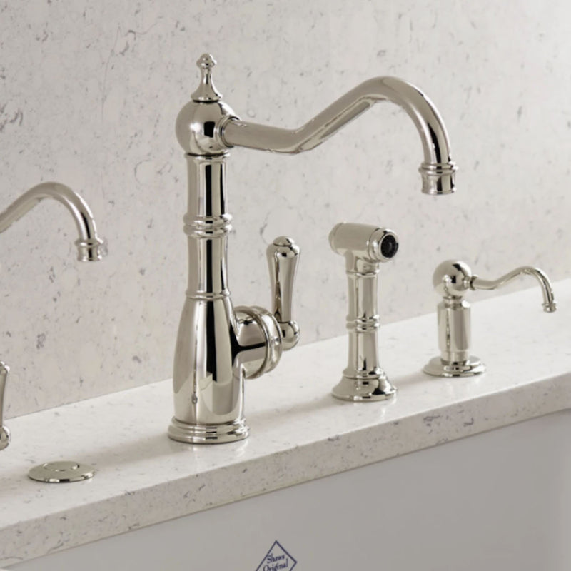 Perrin Rowe Edwardian Single Lever Single Hole Kitchen Faucet With Sidespray Lever Handle - CN4746PF