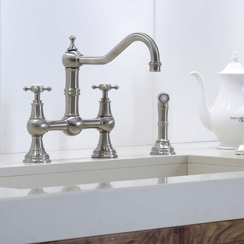 Perrin Rowe Provence Bridge Kitchen Faucet With Sidespray With Lever Handle- CN4756NI