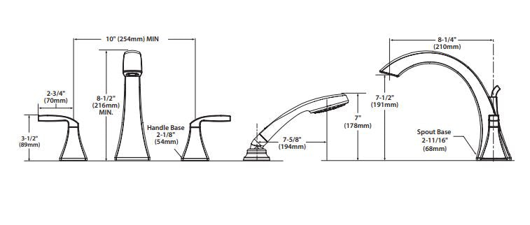 Two-Handle High Arc Roman Tub Faucet Including Handheld Shower MOEN Voss Brushed Gold T694BG